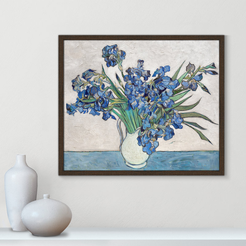 Imprimé iris bleu par Vincent Van Gogh, Noyer avec cadre fin, Pas de tapis, H 25,5 po x l 21,5 po