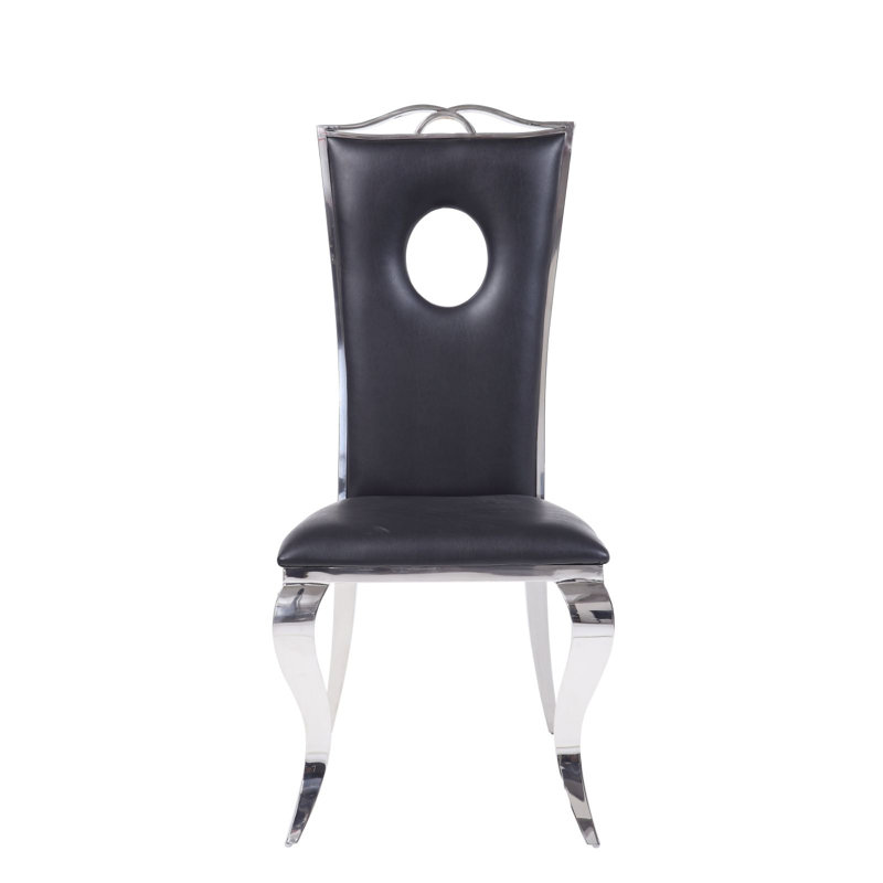 Chaise d'appoint noire et en acier inoxydable avec dossier découpé (ensemble de 2)