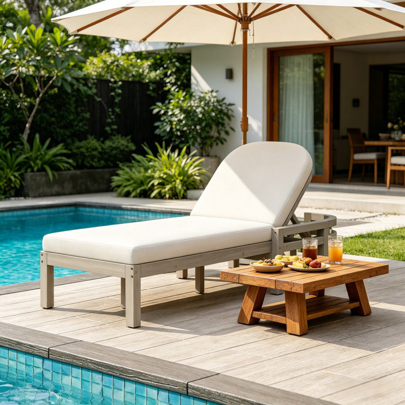Chaise longue d'extérieur inclinable pour patio, Gris