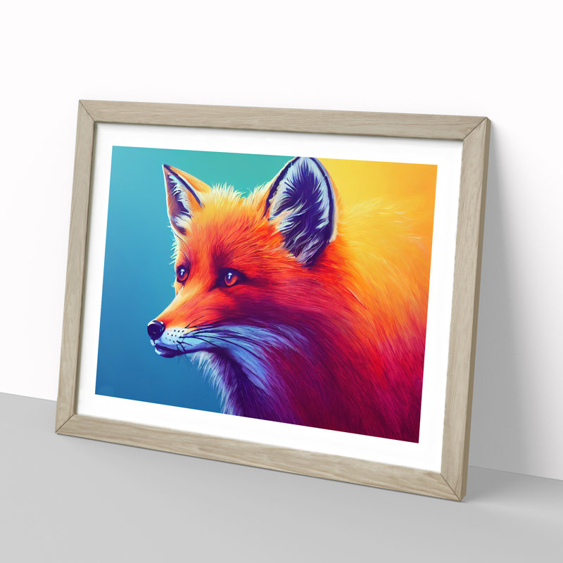 Fox Vol.3 - Single Picture Frame Painting, 46cm H x 64cm W x 2cm D, Oak