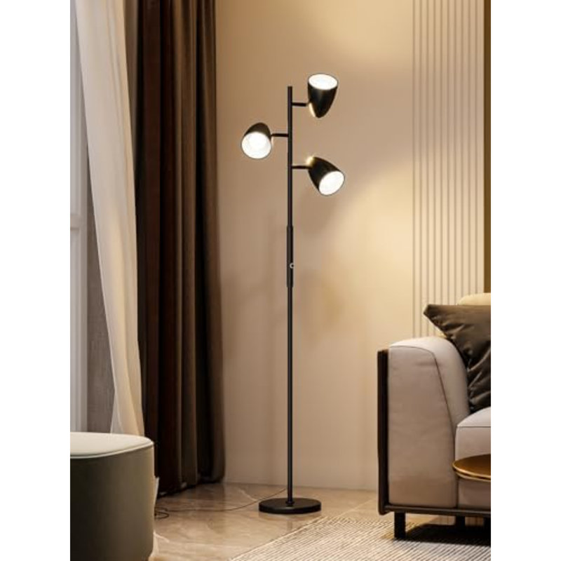 Lampe sur pied à intensité variable avec 3 ampoules DEL, lumières rotatives réglables, lampes sur pied pour salon, chambre à coucher, maison, bureau - noir et or