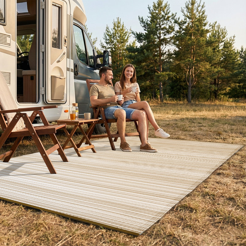 Tapis d'extérieur à rayures Geo Modern, Tapis de couloir de 9 pi x 18 pi