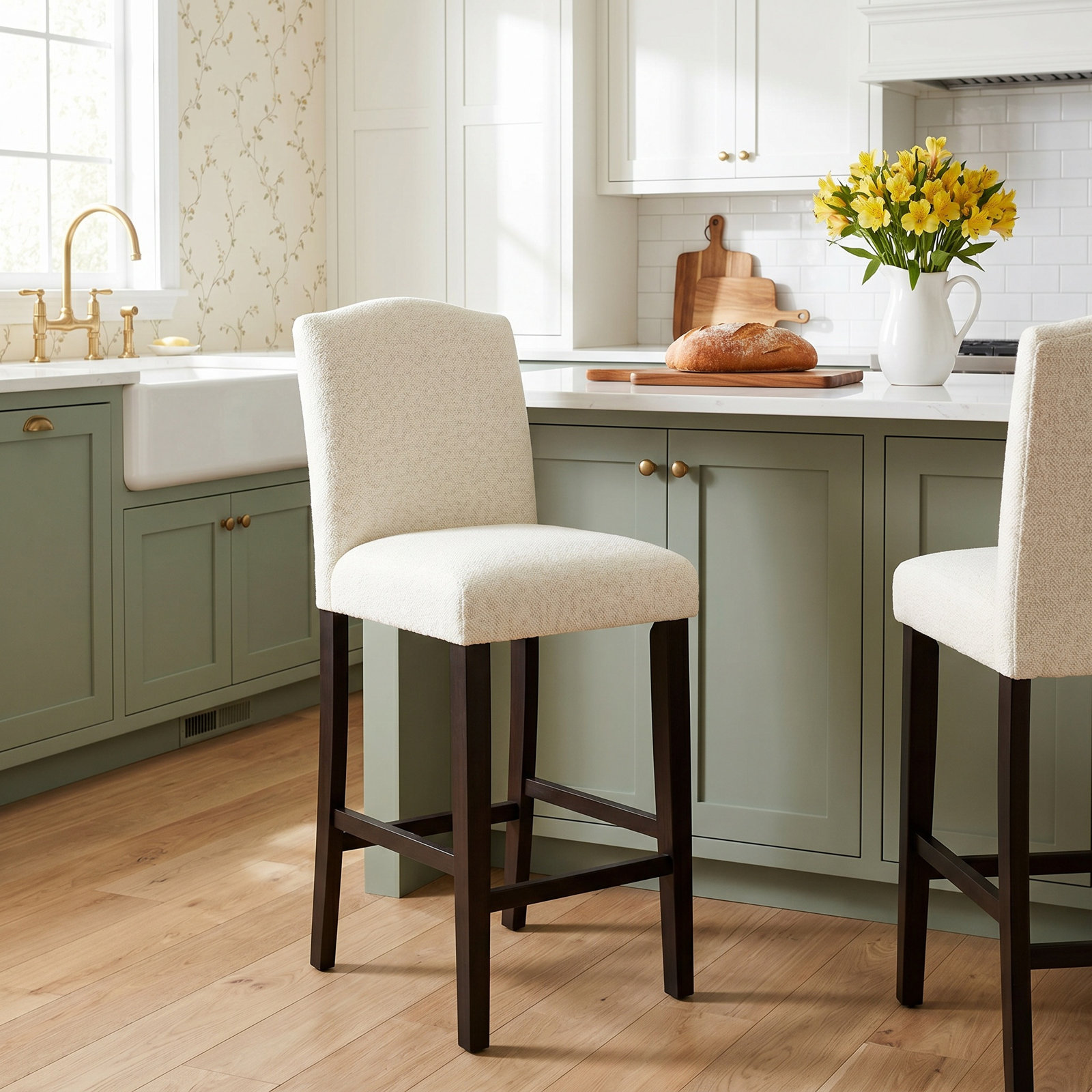 April Bar and Counter Stool, Bar Stool (31" Seat Height), Milsap Canvas Sustain® Tweed, Black Wood