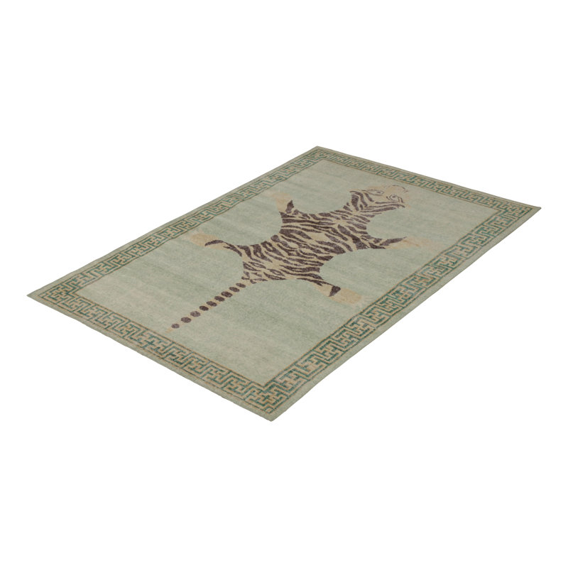 Distressed Homage Hand Knotted Wool Animal Print Area Rug, Rectangle 13' x 18'
