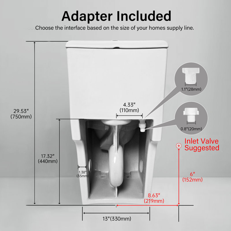 14.37"W CUPC Certified, One Piece Elongated Confort Height Toilet, Super Quite Flushing, Dual Flush, Ceramic, Watersense, Leak Resistant
