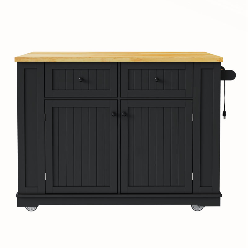 Kitchen Island with Drop Leaf, Black