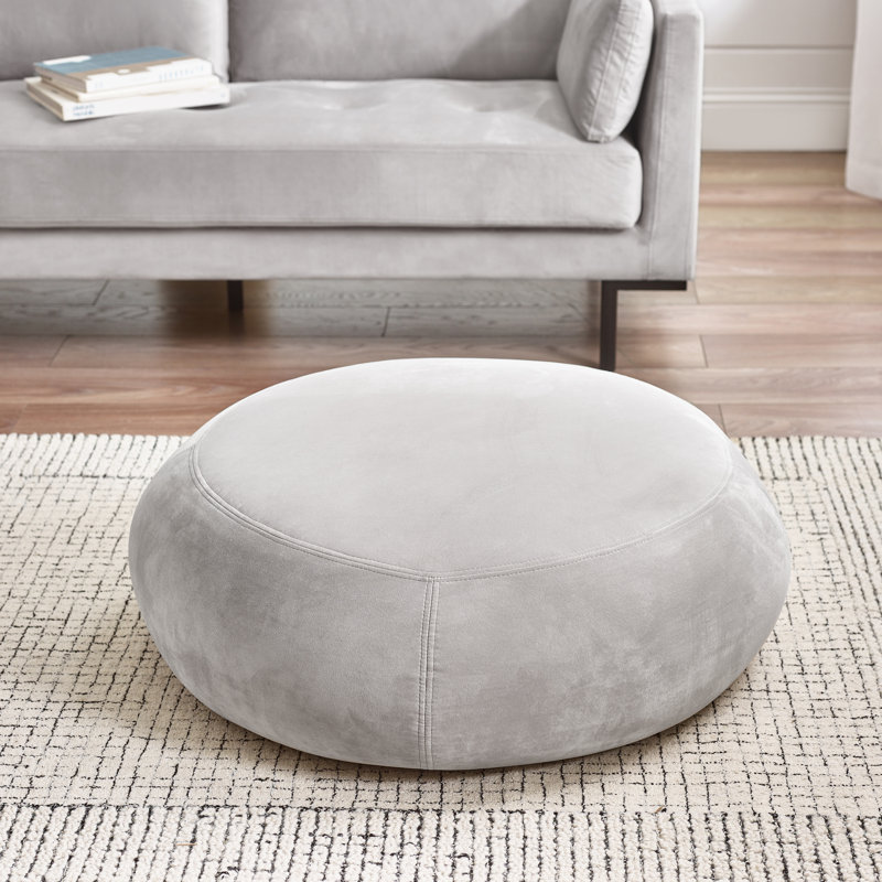 Puchta Luxury Velvet Extra Large Footstool - Simple Flat Top Cushion Pouffe with Hidden Feet, Beige
