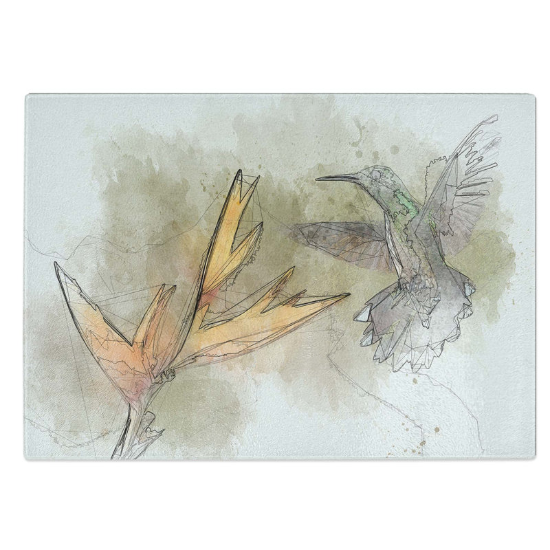 Glass Hummingbird by A Flower in Abstract Chopping Board, 28.5 cm W x 20 cm L
