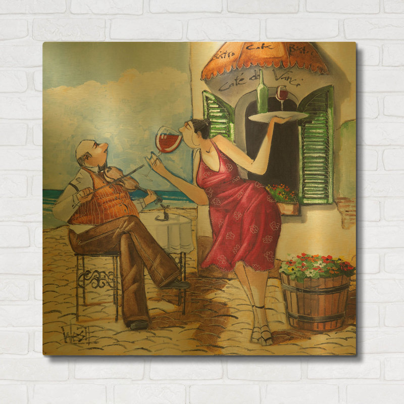 'Wine & Music' By Ronald West Gold Metal Wall Art, 12" x 12", 36"x36"