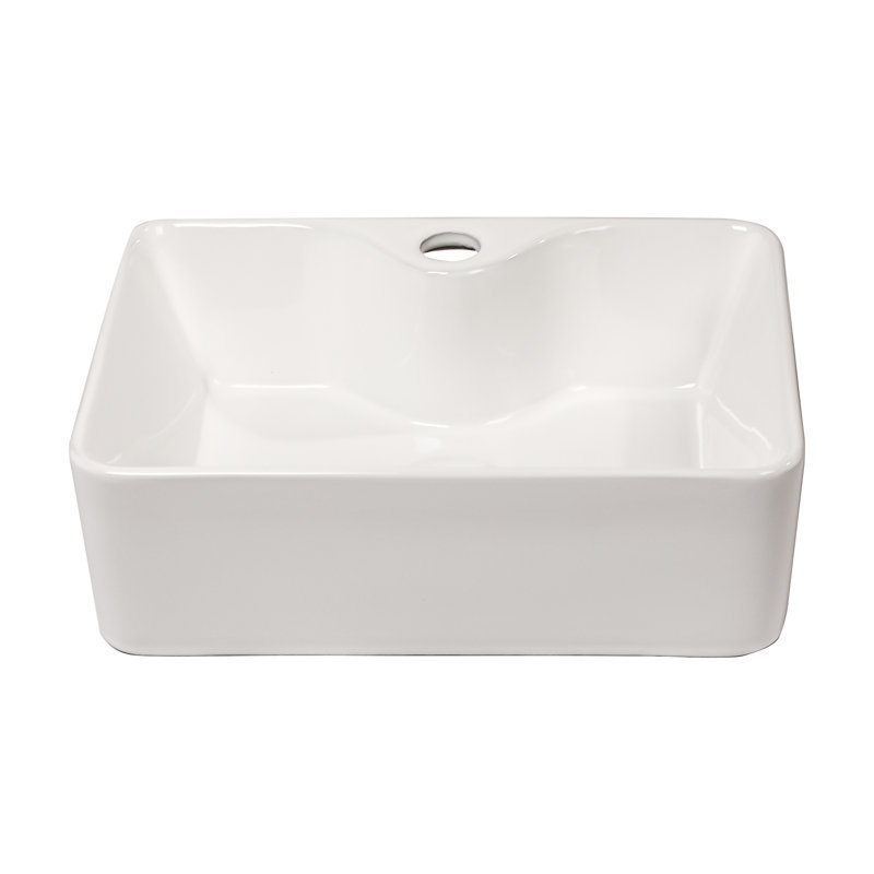 16"X12" White Ceramic Rectangular Vessel Bathroom Sink