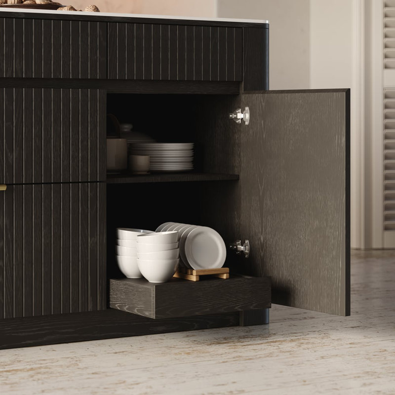72" Sintered Stone Top Solid Wood Kitchen Island With Storage In Black, Black/Glossy White