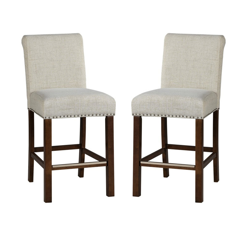 Ensemble de 2 tabourets de comptoir rembourrés avec garniture cloutée, Beige