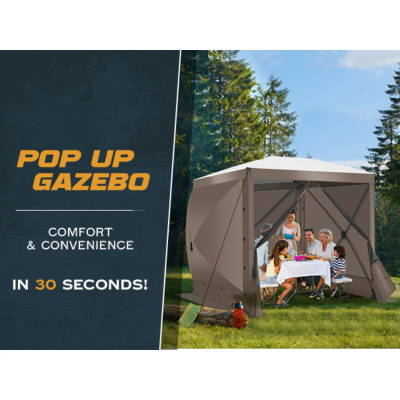 6FTx6FT Screen Room with Sidewalls and Mosquito Netting, Brown