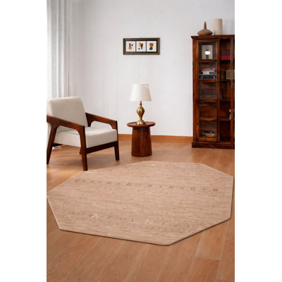 Tapis écologiques en laine nouée à la main de style tissé à la main Manns - Octogone, couleur brun clair, design moderne et contemporain, tapis épais antidérapants faits à la main pour salon, chambre à coucher