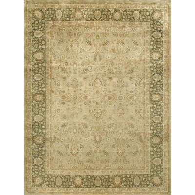 High-Quality Hand-Knotted Champagne And Olive Area Rug