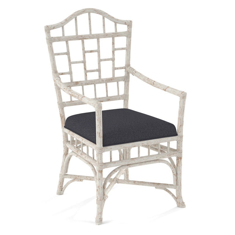 Chippendale Upholstered Arm Chair, Beige Performance Fabric; 0851-73, Antique Frost White