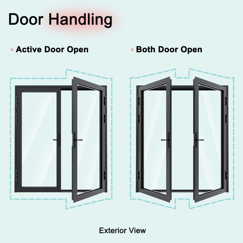 Porte de patio pliante en verre trempé noir à double panneau noir et extérieur 2 + 0, Réversible, Noir