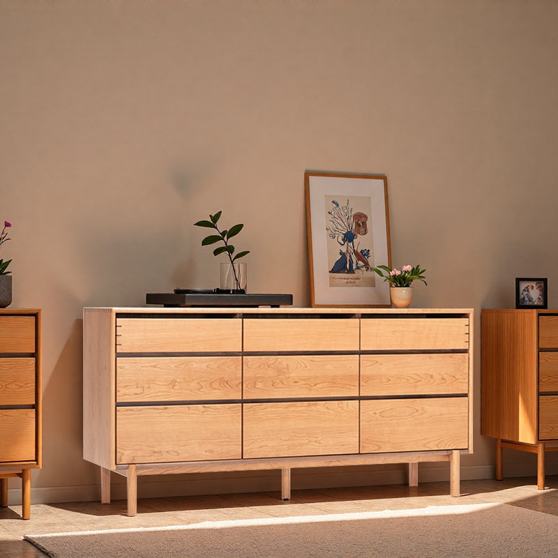 Commode d'appoint console rétro, Naturel
