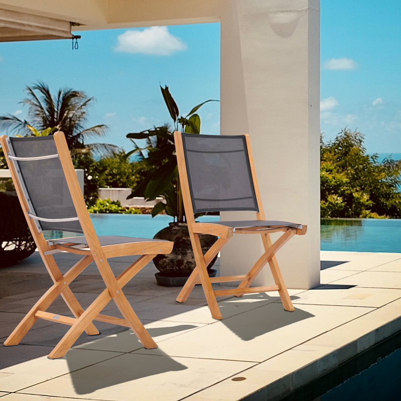 Chaise de patio pliante teck Addilyn, Noir