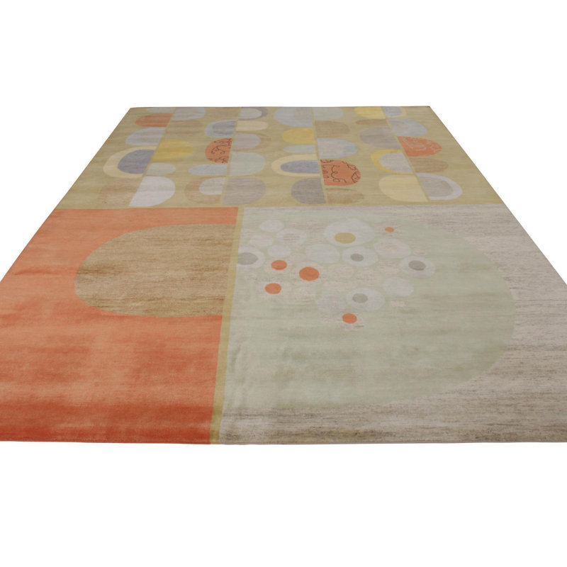 Hand Knotted Geometric Area Rug, Rectangle 12' x 18'