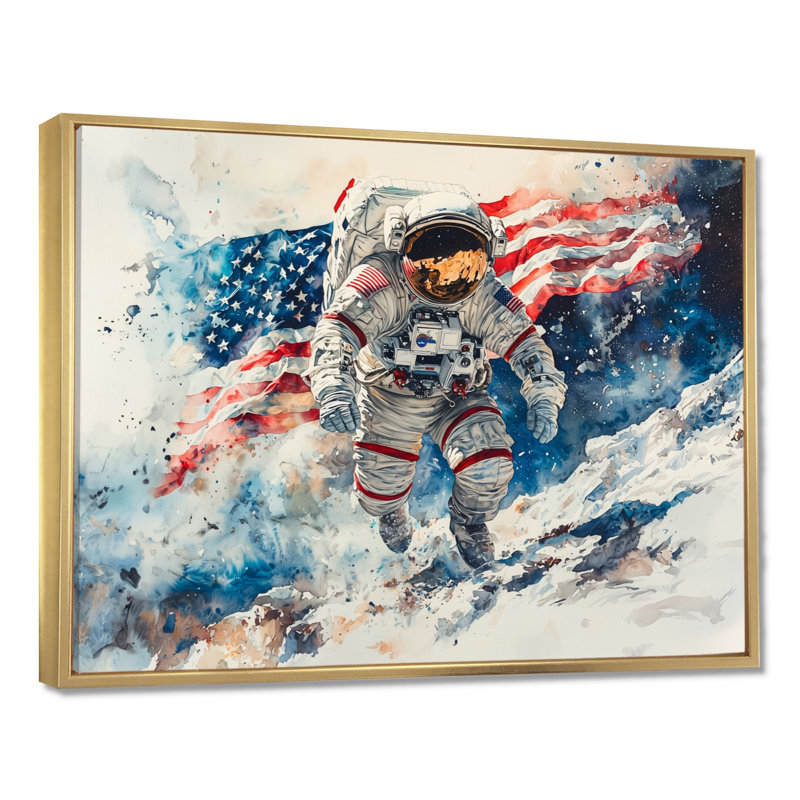 «Iselle First Astronault On Moon with Usa Flag I», art mural États-Unis, H 16 po x l 32 po, Impression encadrée flottante
