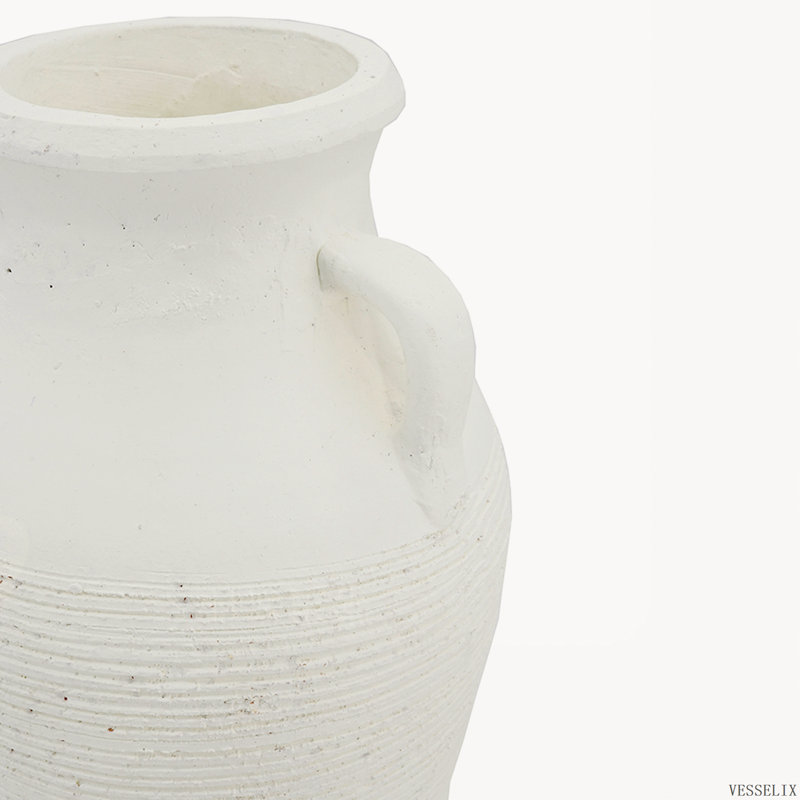 Vase rustique en terre cuite blanche de 20 x 34 cm avec poignées