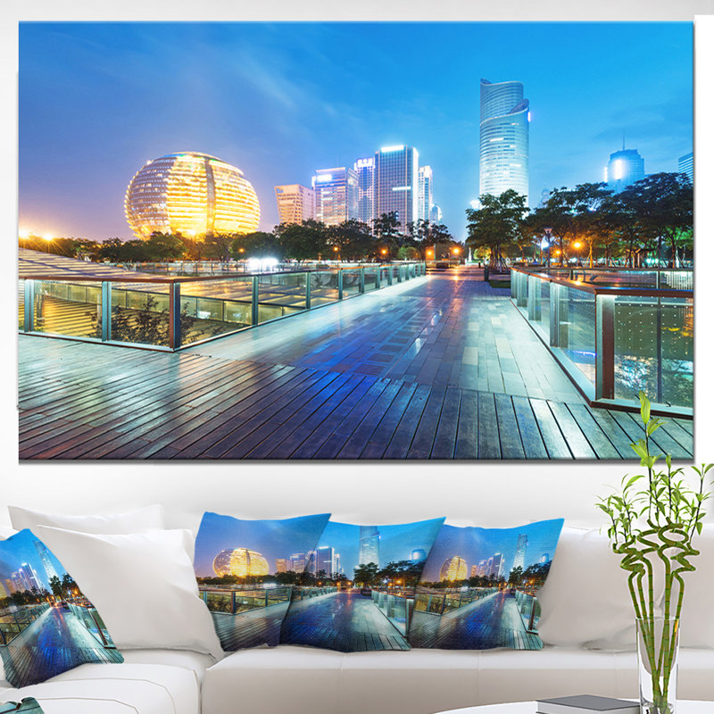 Gratte-ciels china hangzhou-impression sur toile, H 15 po x l 20 po x P 1 po, Bois