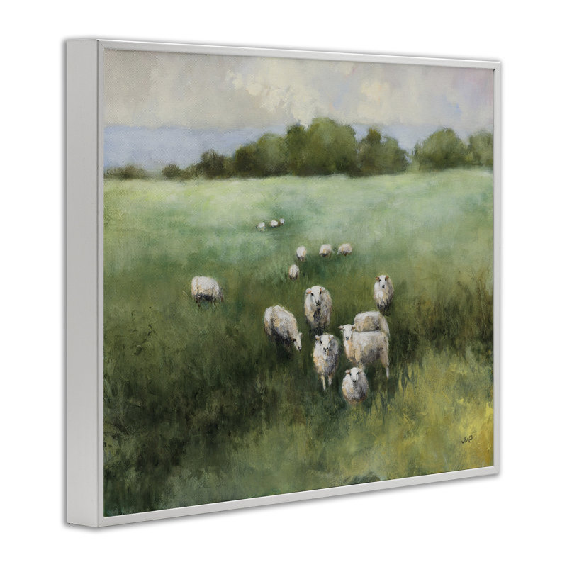  «Field Day Sheep», estampe numérique par Julia Purinton, H 11 po x l 14 po, Giclée encadrée blanc bord de mer