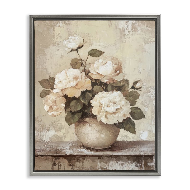  «Lovely Cottage Bouquet Floater» par Petal Prints Design, H 31 po x l 25 po, Gris