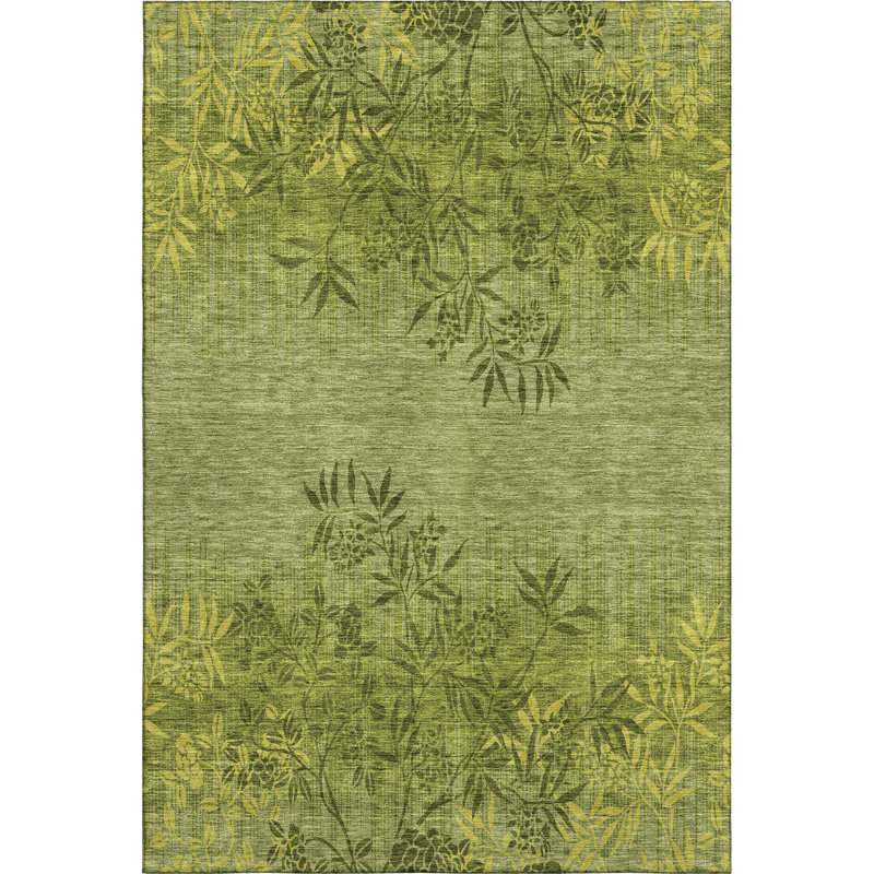Premium Machine Washable Prisco Olive Rug, Rectangle 5' x 7'6"
