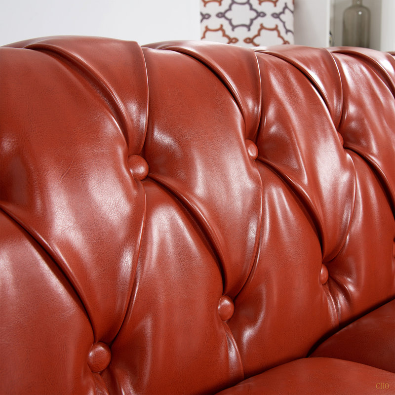 Canapé Chesterfield à accoudoirs roulés 3 places 84,65 po, Orange