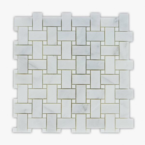 Asian Statuary & Thassos 12" x 12" Marble Basketweave Mosaic Wall & Floor Tile