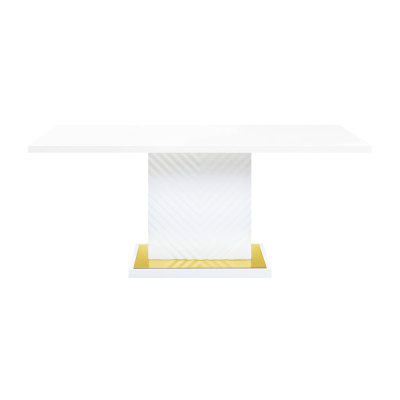 Table de salle à manger blanche laquée avec pied central fiable - Style contemporain - Surface brillante 180 x 89 x 79 cm - Installation facile - Matériau : bois synthétique