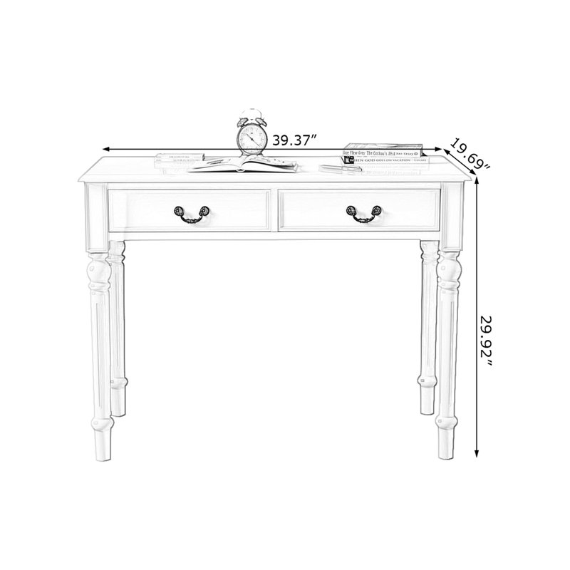 Bureau d'écriture avec tiroirs, 29.92"H*39.37"W*19.69"D, Blanc