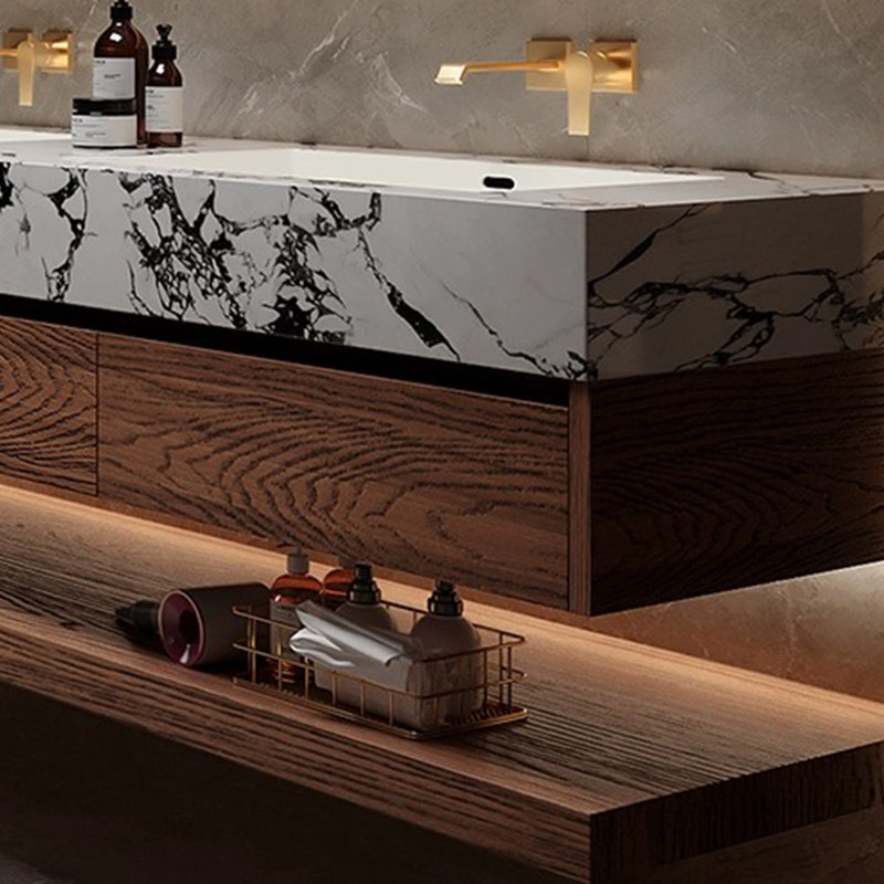 Armoire de salle de bain légère et luxueuse, 79", Brun