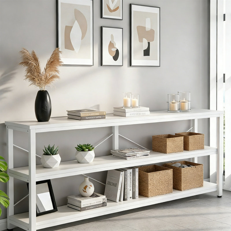70.9" Console Table, 3-Tier Sofa Table With Metal Frame