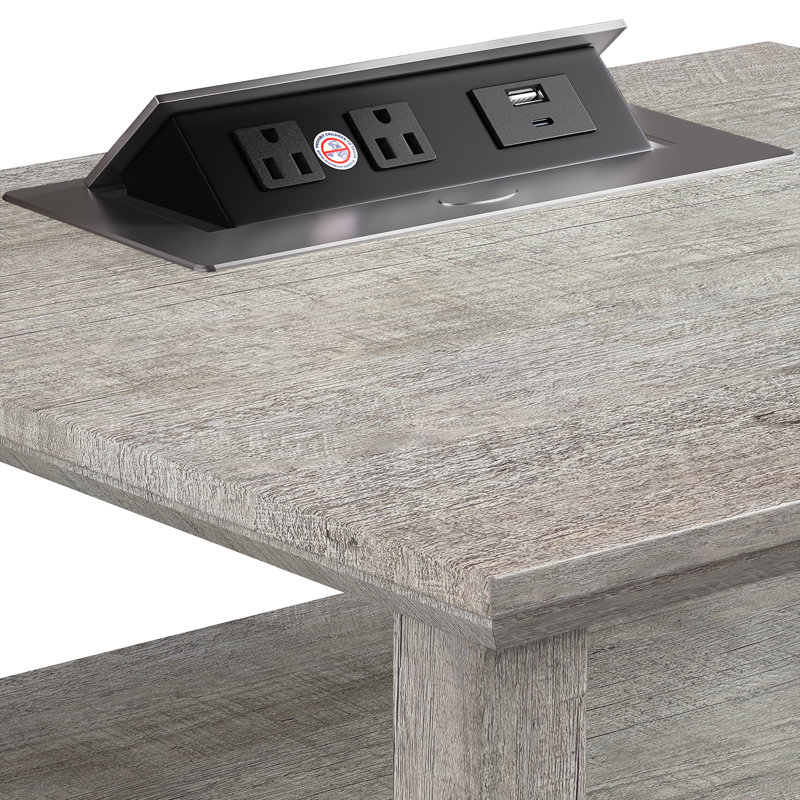 Ensemble de tables de chevet 2 tiroirs Danforth avec rangement et station de charge intégrée, Grey