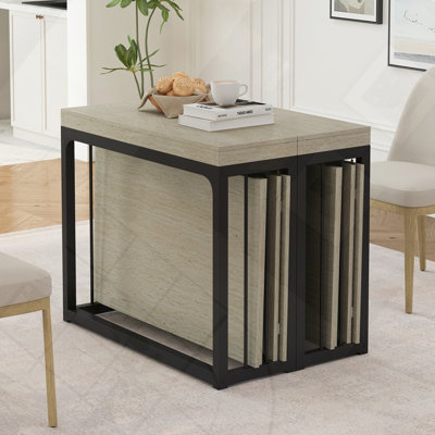 Table de salle à manger extensible de 23,62 po à 118 po, panneau de fibres à densité moyenne de première qualité et support en métal robuste, installation facile
