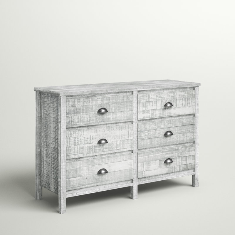 Commode 6 tiroirs Ballast, Gris colombe, rustique
