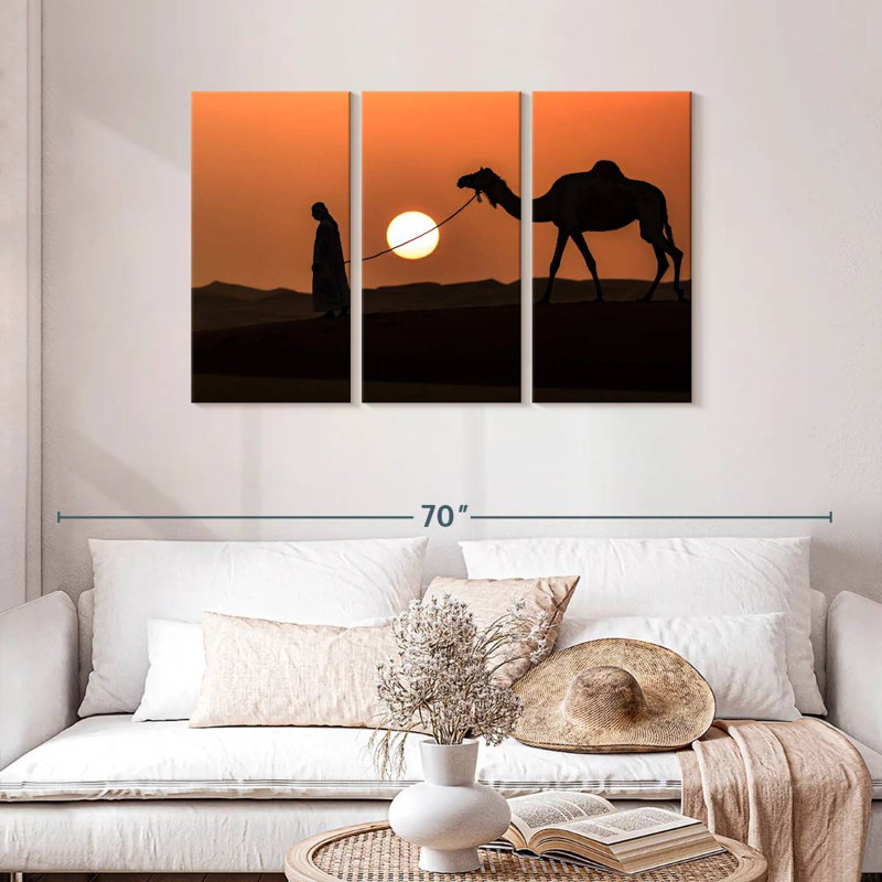 Silhouette d'homme et de chameau, H 24 po x l 38 po