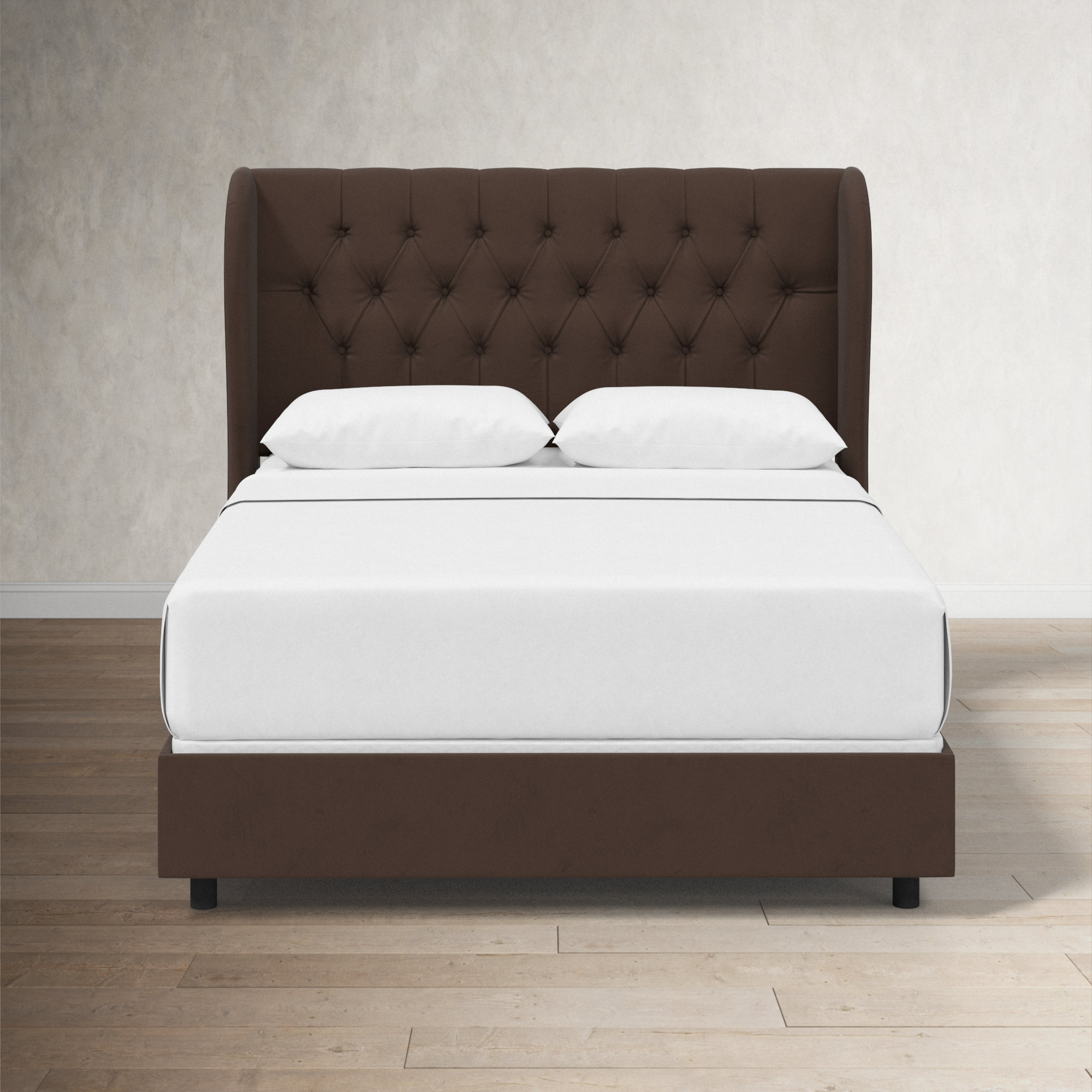 Tomey Upholstered Wingback Bed, Twin, Classic Chocolate Velvet