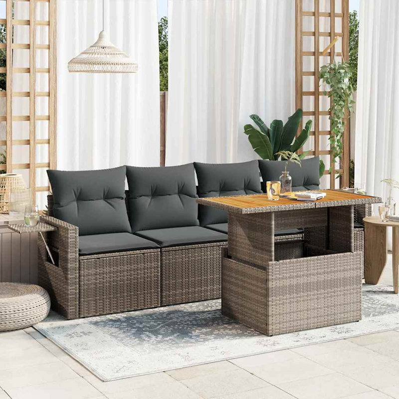  Ensemble de canapé de jardin en PE, Coussin gris / structure beige