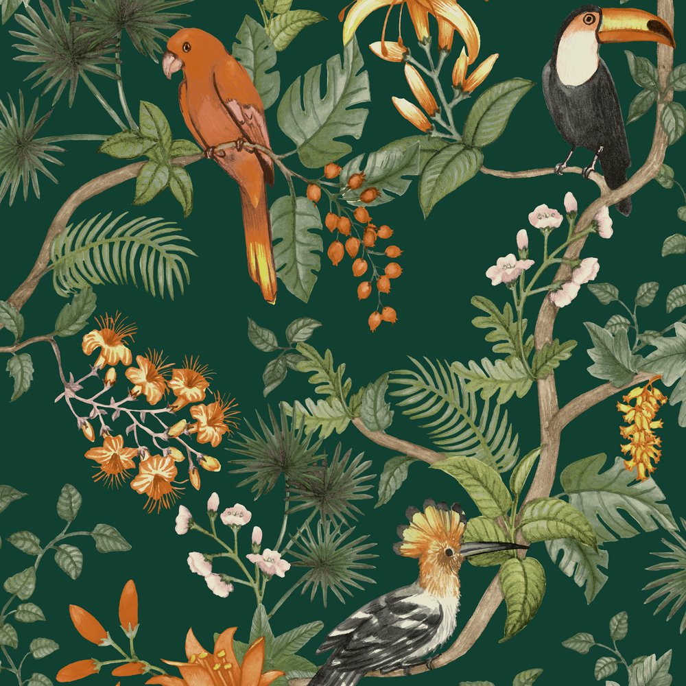 Birds of Paradise Peel and Stick Wallpaper, Green