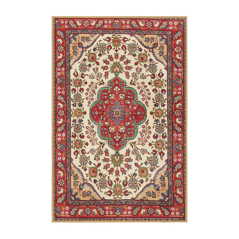 Tapis traditionnel mehroon/noir/crème, Rectangle 5 pi x 7 pi