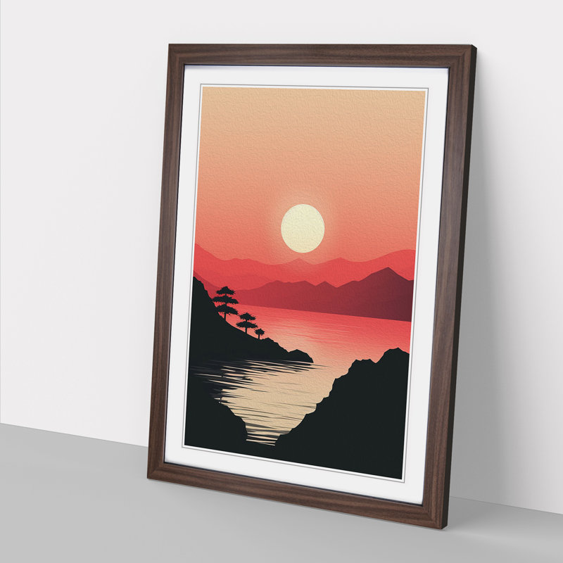 Japanese Sunset Minimalism No.3 - Framed Print, 64cm H x 46cm W x 2cm D, Walnut Framed