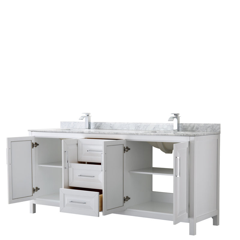Daria 80'' W Double Vanity, Polished Chrome, Carrara Cultured Marble, White
