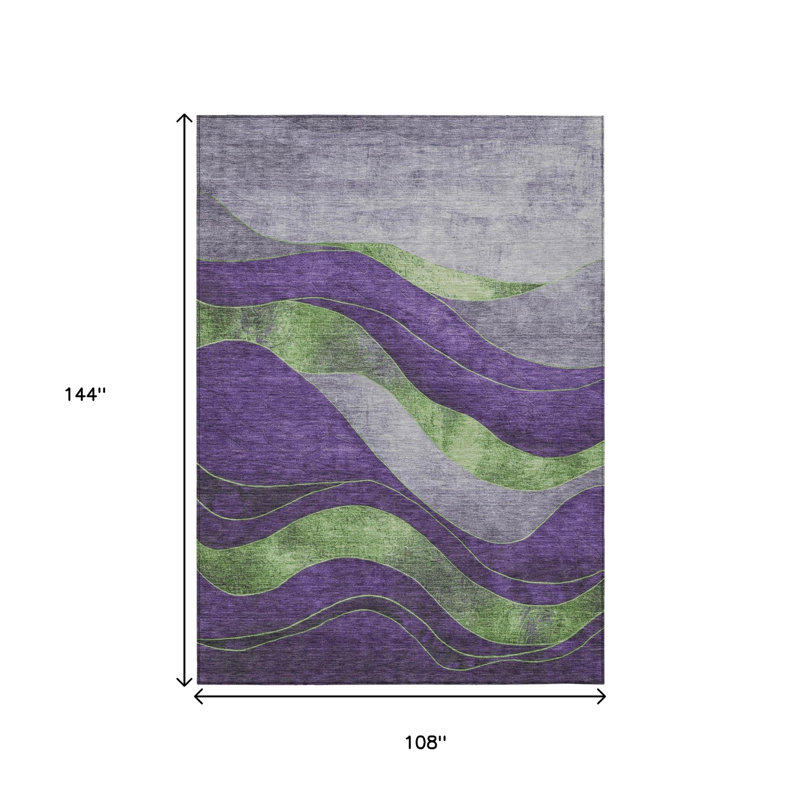 Tapis intérieur/extérieur lavable, violet abstrait et vert, 2,74 m x 3,66 m
