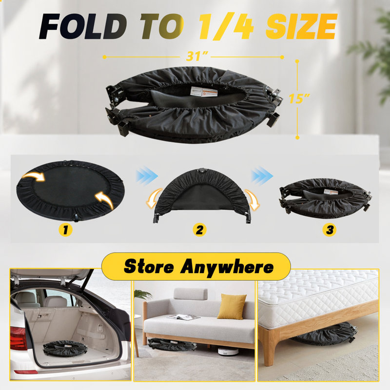 Trampoline pliable de 40 pouces avec poignée en forme de N, métal épaissi et ressorts de sécurité améliorés pour la forme et le plaisir