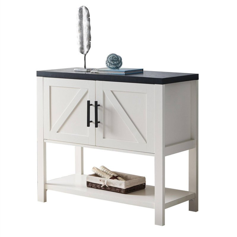 Amleto 36" 2-Door Modern Console Table, Buffet Storage Cabinet, White/Black