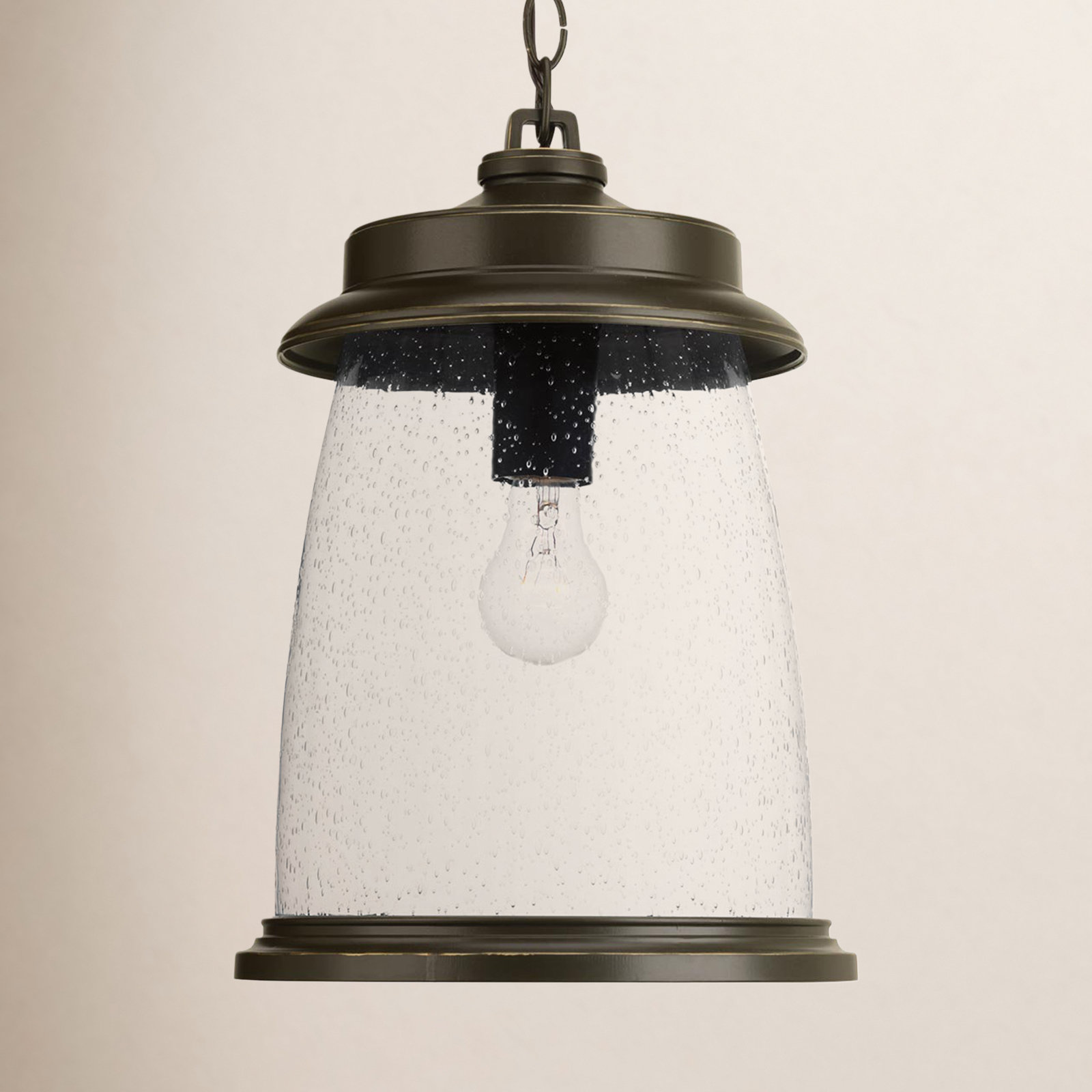 Seeded Outdoor Hanging Lantern, Antique Bronze